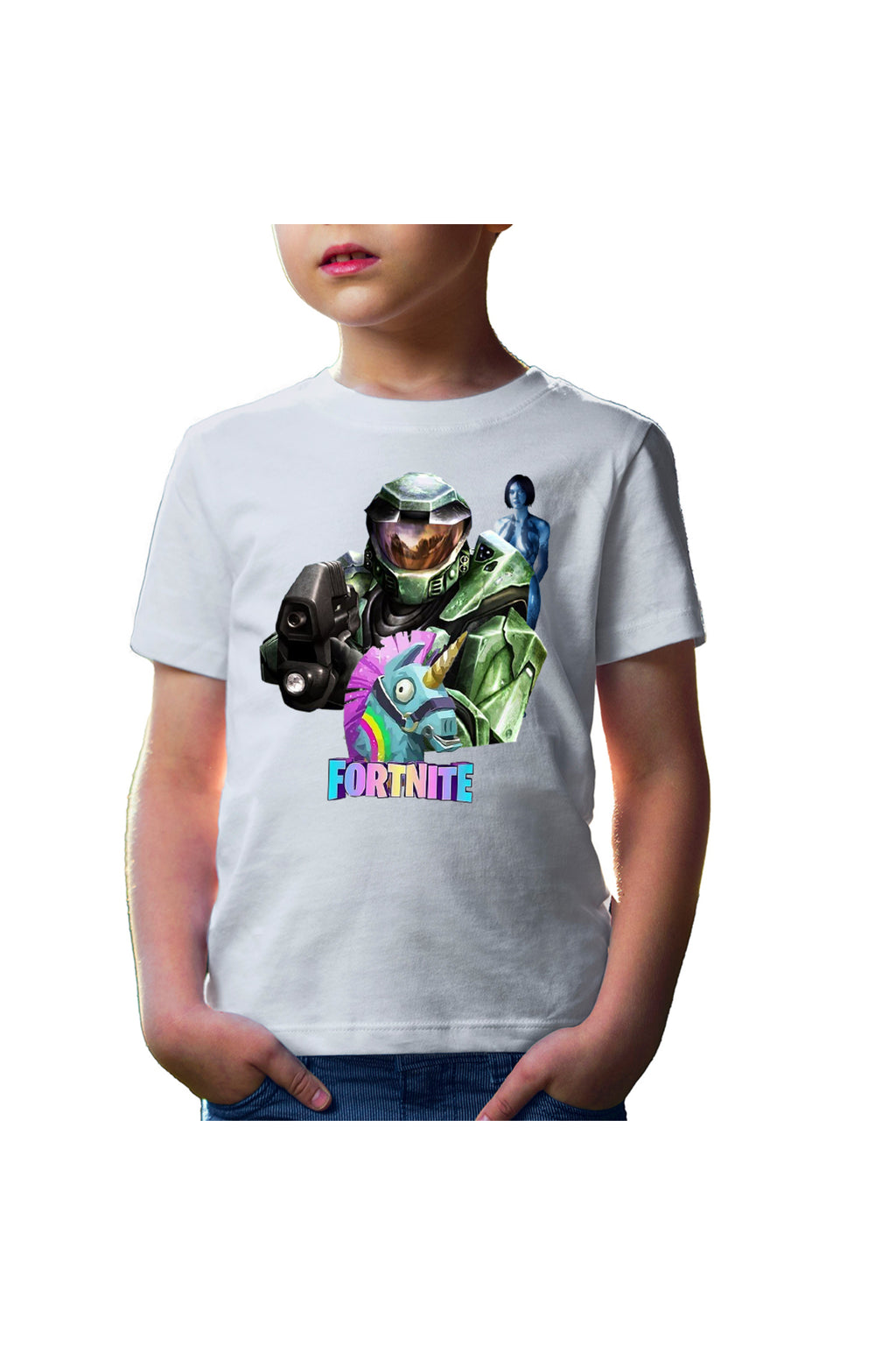 Tricou copii Halo Chief Cortana Fortnite Lama Battle