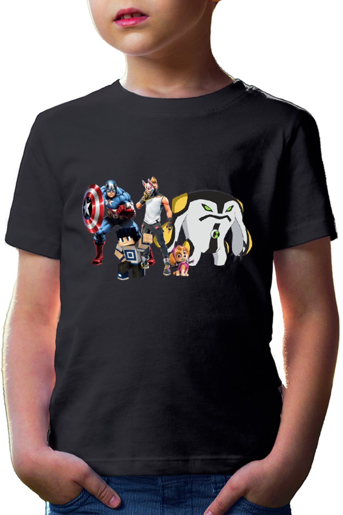 Tricou copii Captain America Fortnite Fox Skin Minecraft Steve Paw Patrol