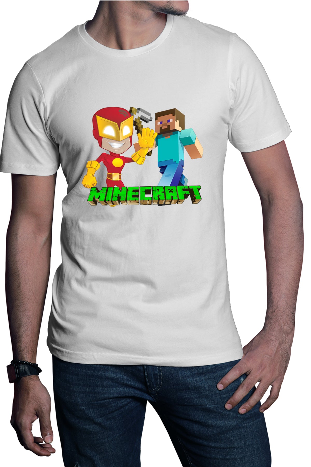 Tricou barbati The Flash Minecraft Steve Super Hero