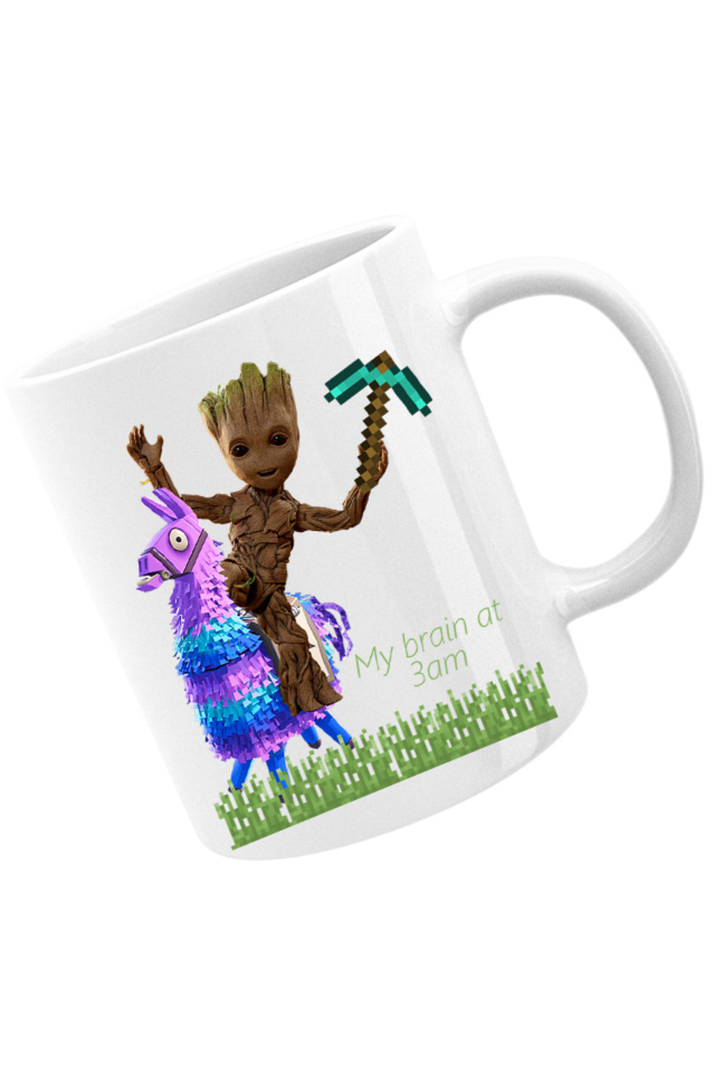 Cana Baby Groot Riding Fortnite Lama Minecraft Pickaxe, alba, 330 ml