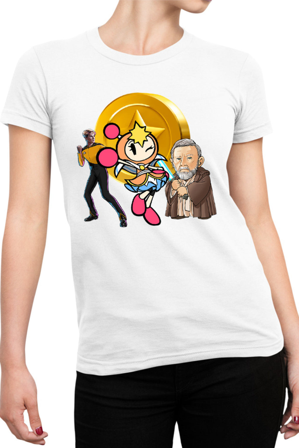 Tricou dama Bomberman Obi Kenobi Star Trek Gold