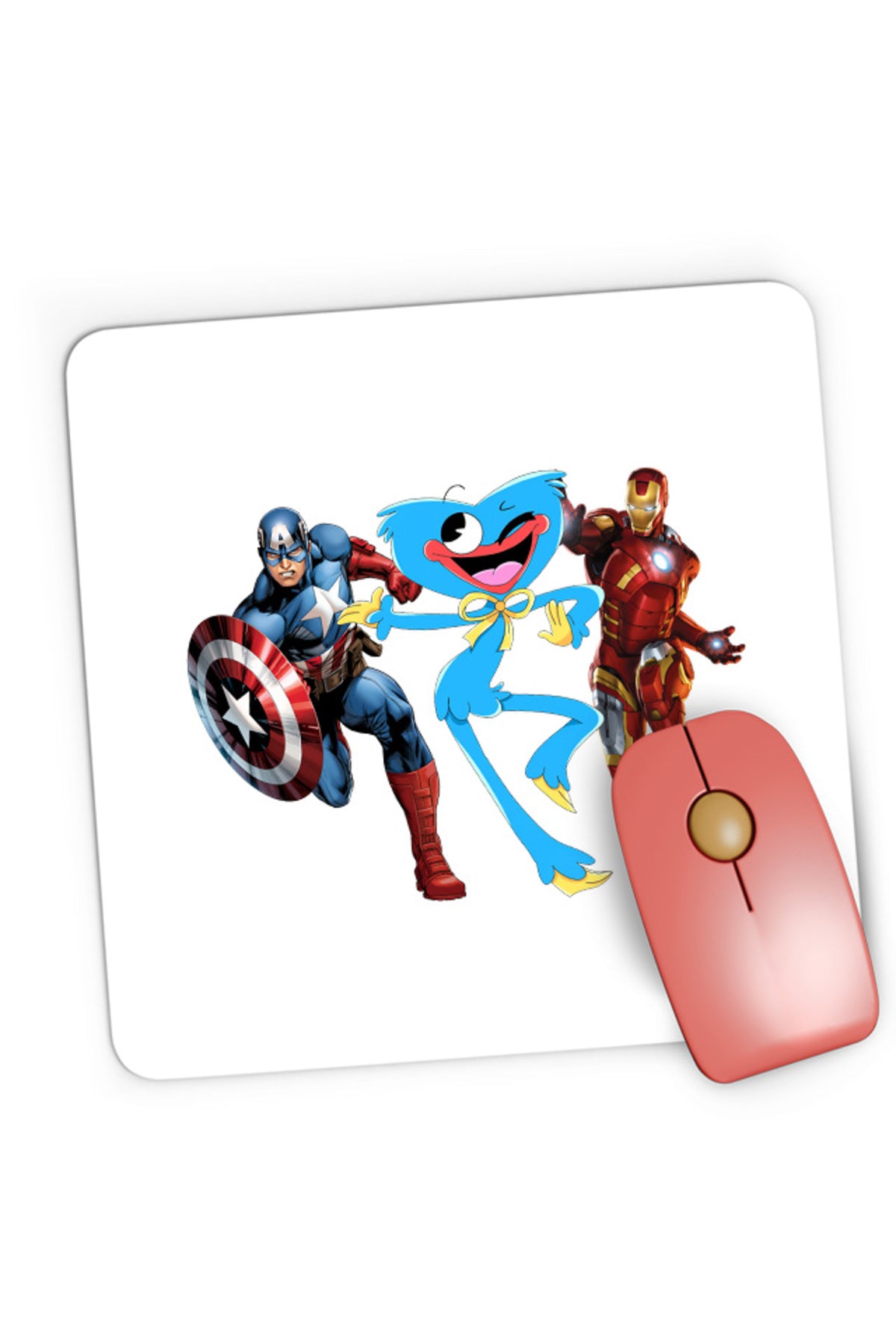 Mousepad Gaming Huggy Wuggy Captain America Ironman Funny Team Scary, 21x19 cm