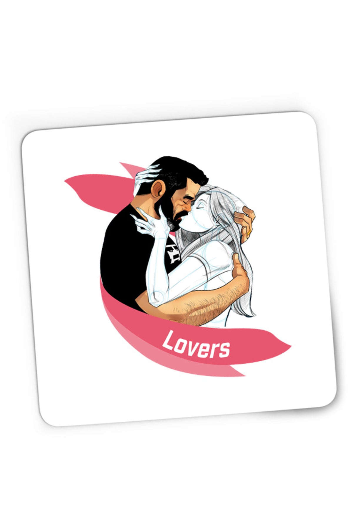 Mousepad Gaming NFT XOXO Lovers Kiss Hug Kind Pencil Sketch, 21x19 cm