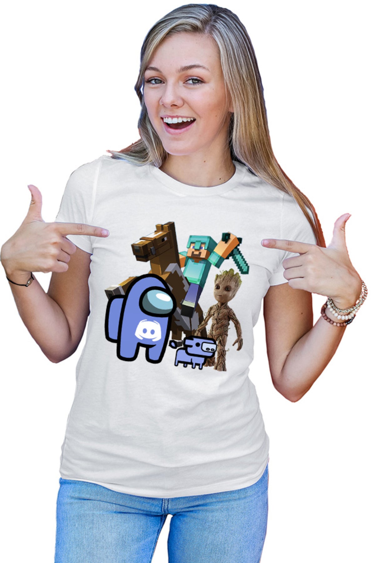 Tricou dama Among Discord Baby Groot Minecraft Diamond Sword