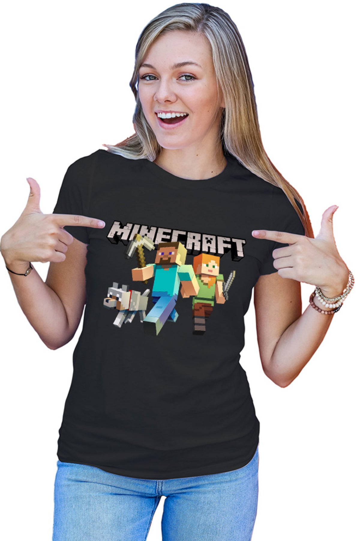 Tricou dama Minecraft Go Mining Gold Power Red Stone Farm