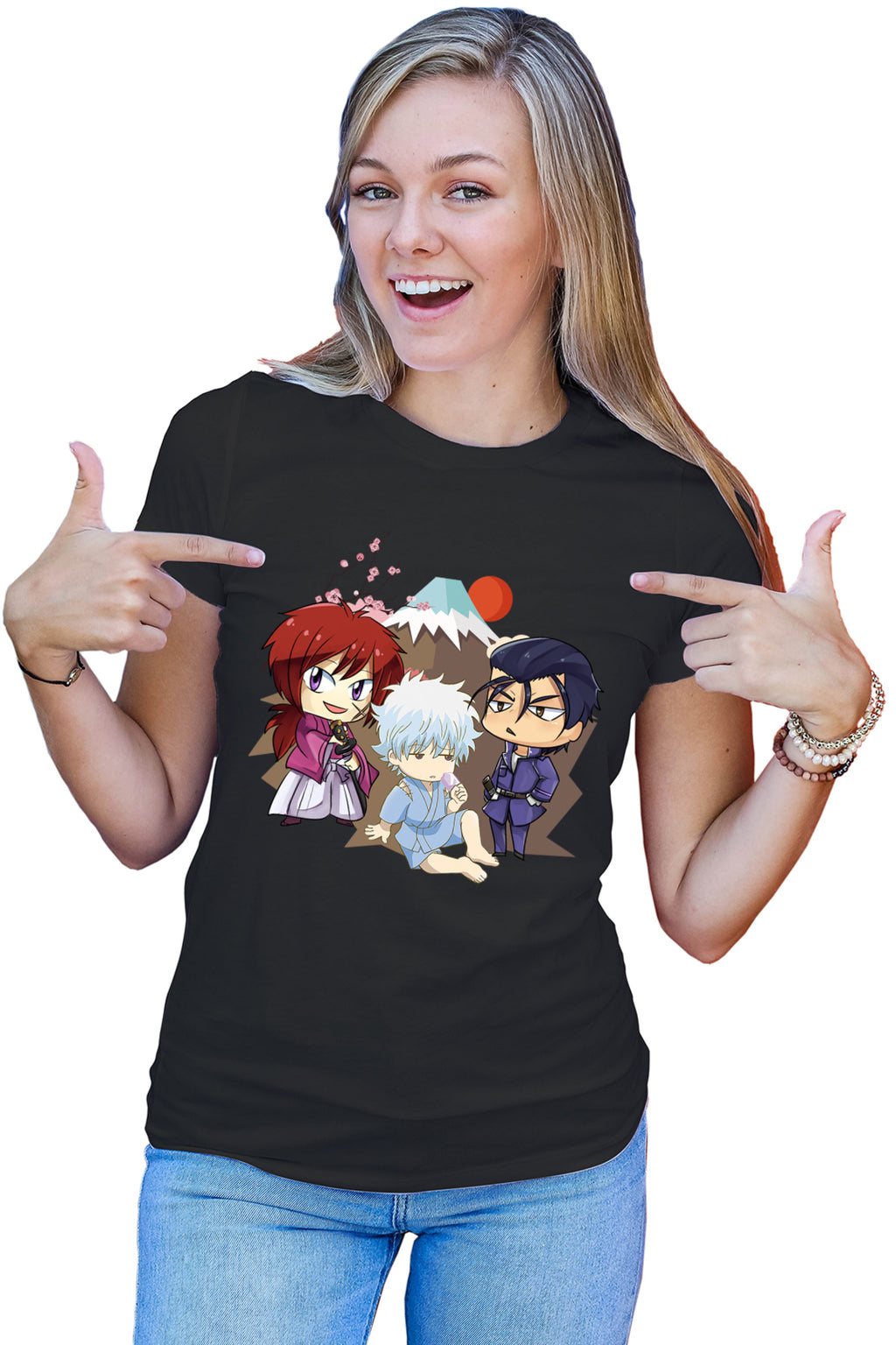 Tricou dama Rurouni Kenshin Chibi Trio Kenshin Gintoki Hajime