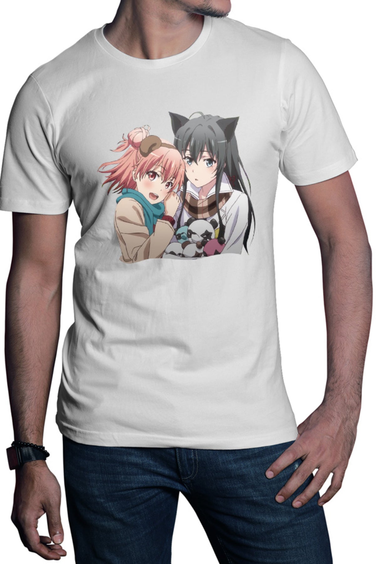 Tricou barbati OreGairu School Panda Bear Girls Anime Ponkan