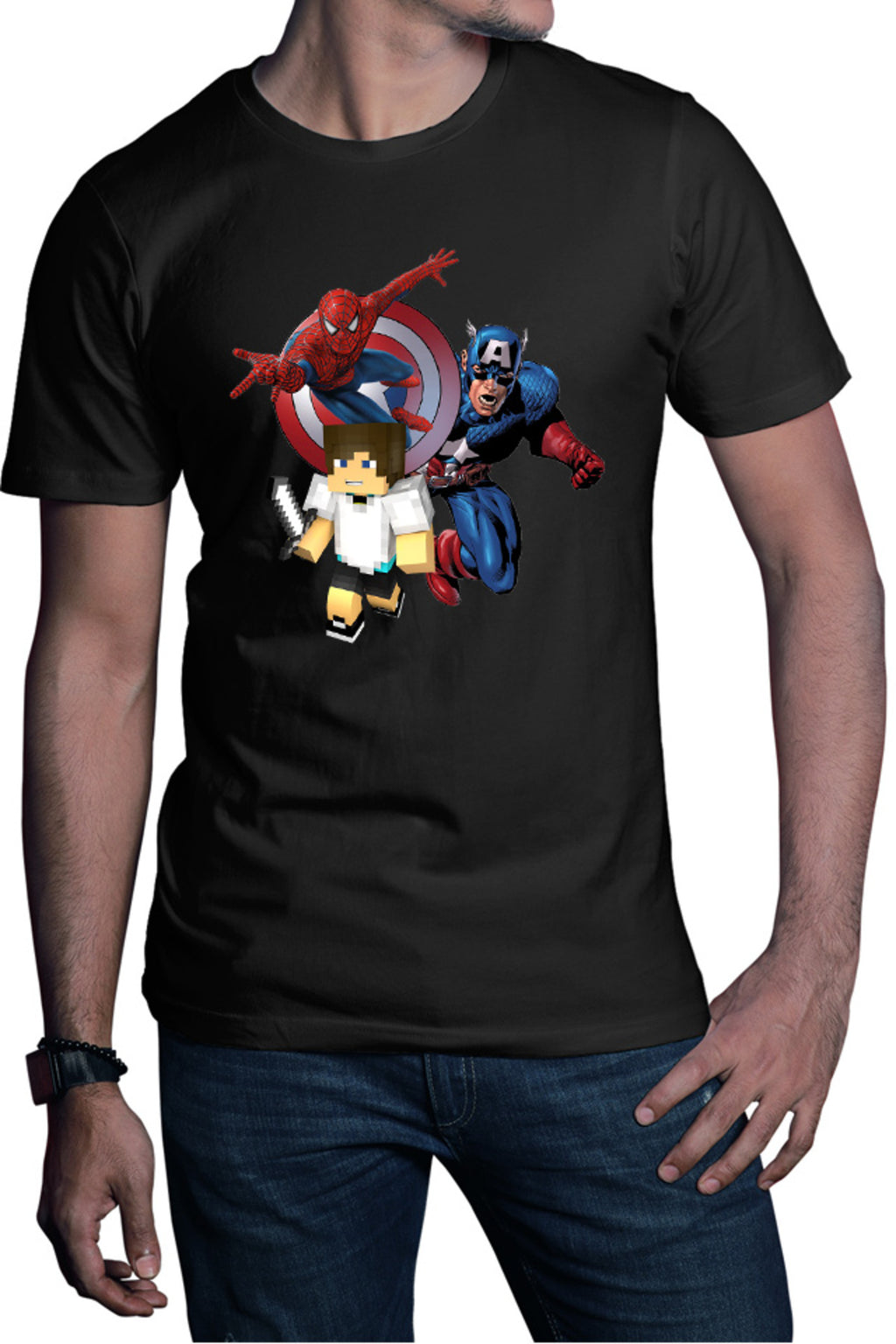Tricou barbati Captain America Spiderman Minecraft Super Hero Save