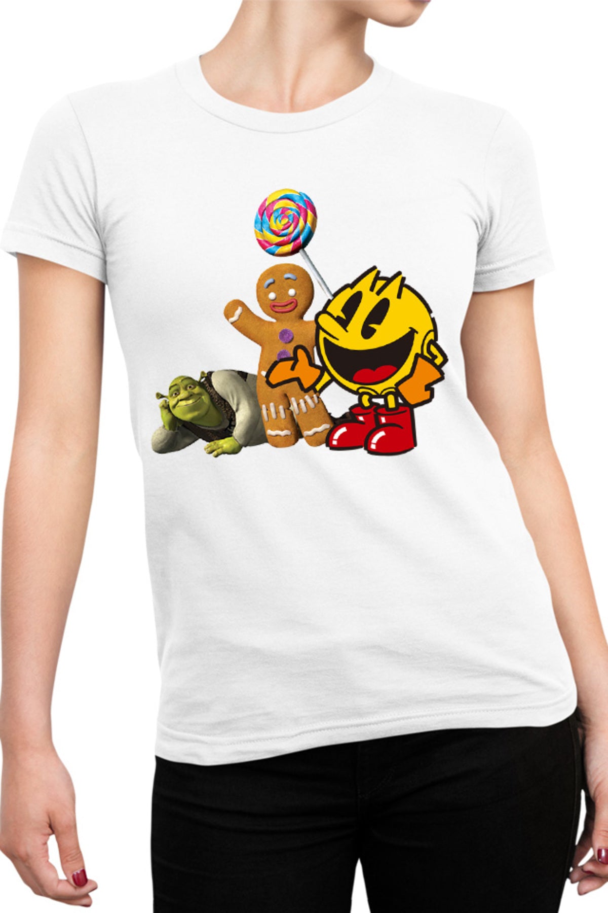 Tricou dama Pac Man Shrek Cookie Happy