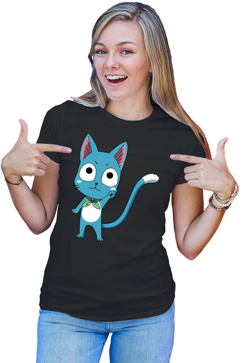 Tricou dama Fairy Tail Happy Cat Ninja City Mustang