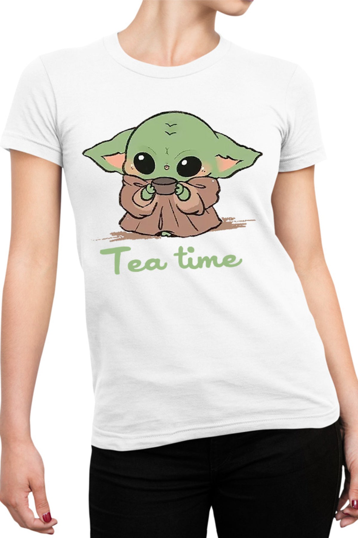 Tricou dama Baby Yoda Tea Time Drink Coffee