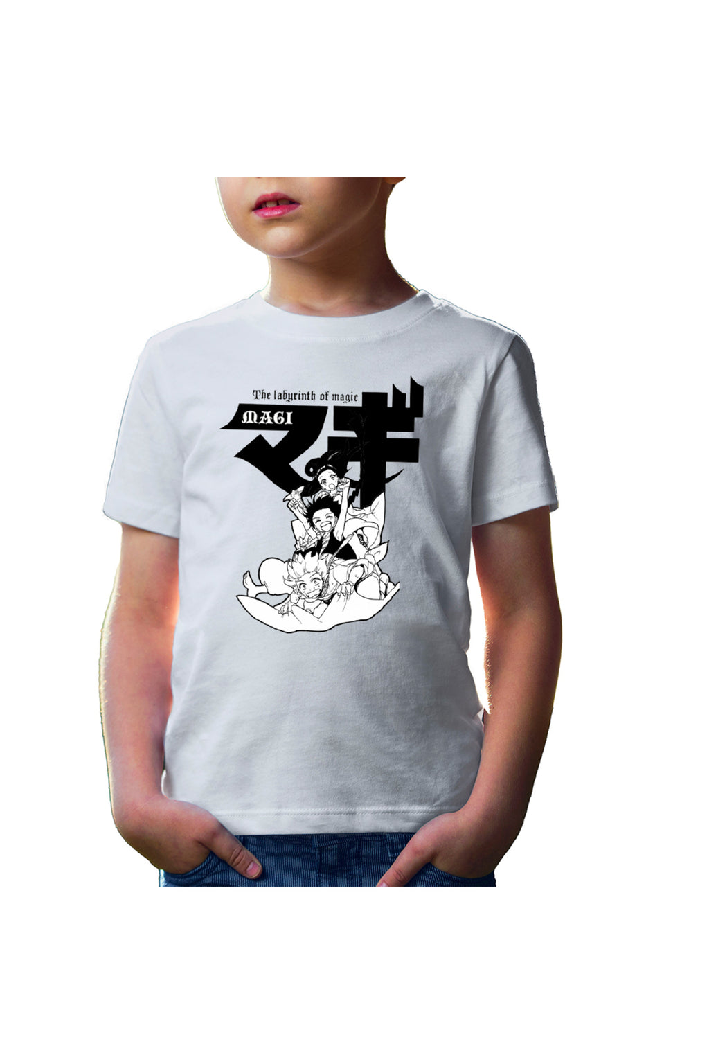 Tricou copii Magi The Labyrinth of Magic Protagonists Group Manga White Black