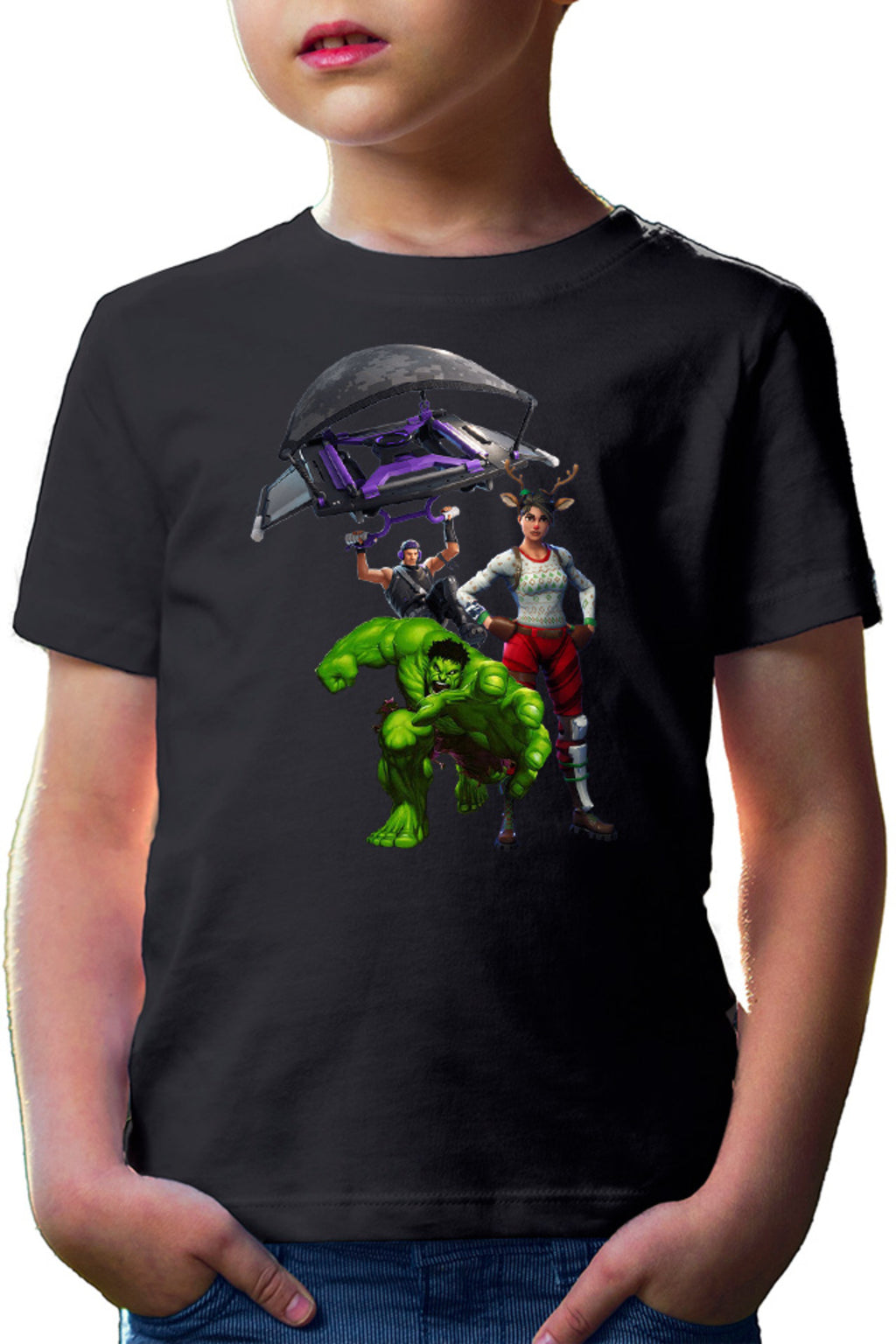 Tricou copii Hulk Fortnite Jump Parachute America Captain