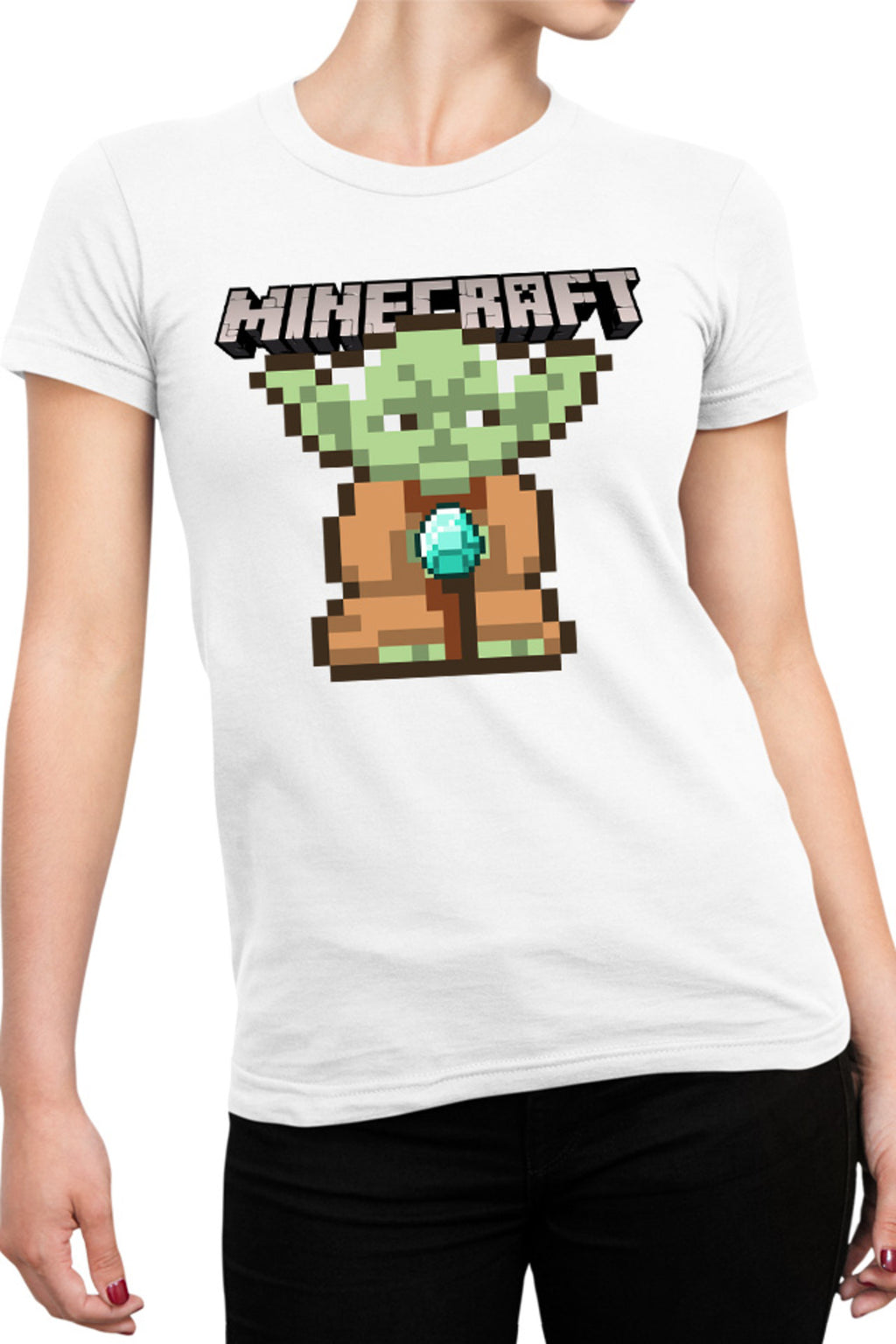 Tricou dama Baby Yoda Minecraft Pixel Art Cute