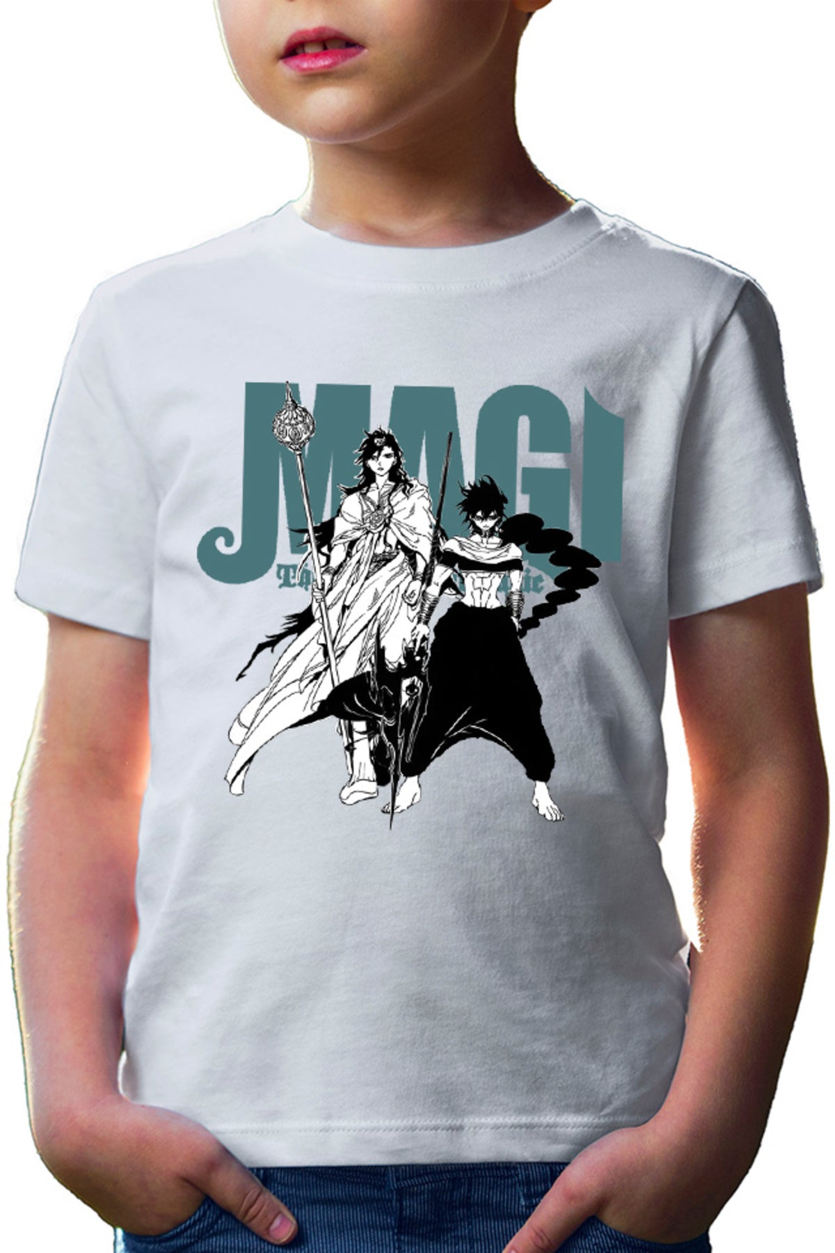 Tricou copii Magi The Labyrinth of Magic Group Photo Judar Sinbad Manga Style