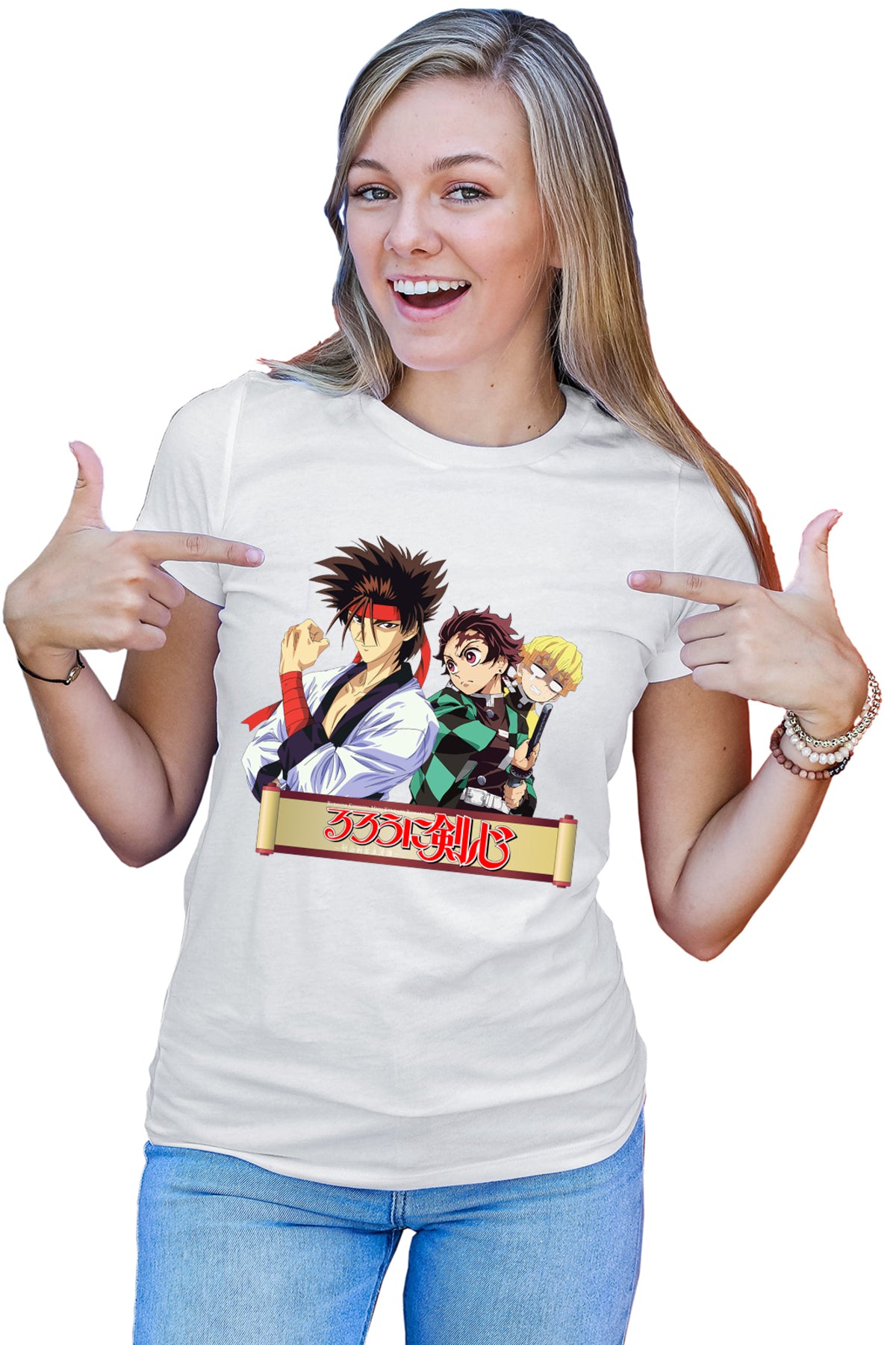 Tricou dama Rurouni Kenshin Sanosuke Tanjiro Zenitsu Scared