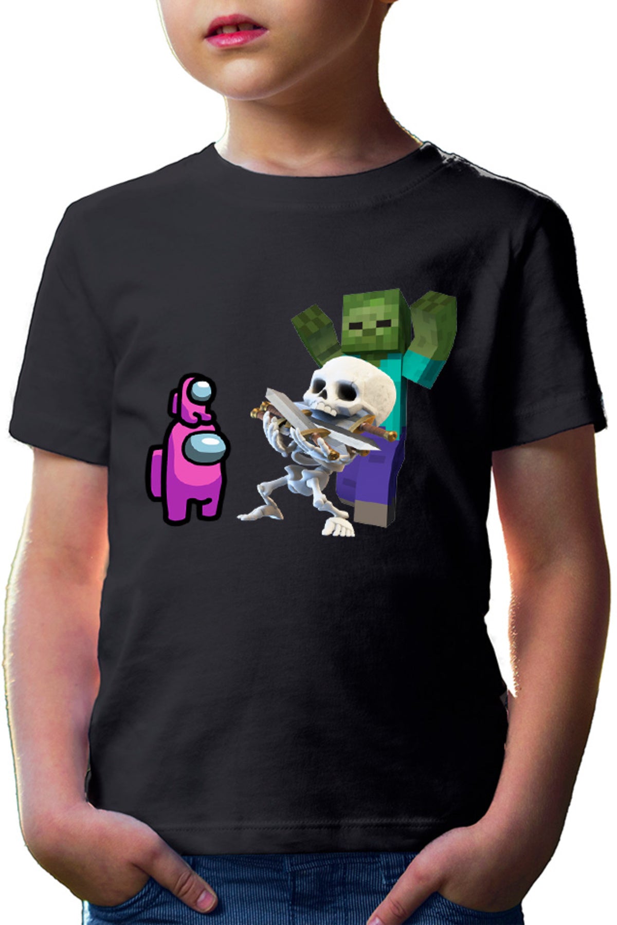 Tricou copii Clash Royale Minecraft Scared Skeleton Event Among Us Crew