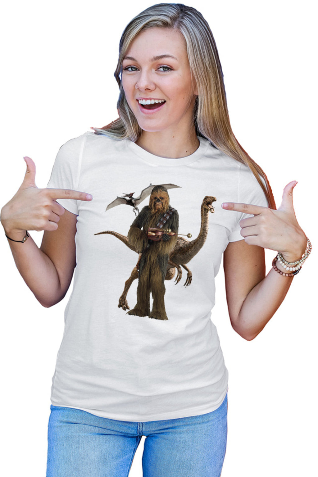 Tricou dama Star Wars Chewbacca T-Rex Flying Dinossaur