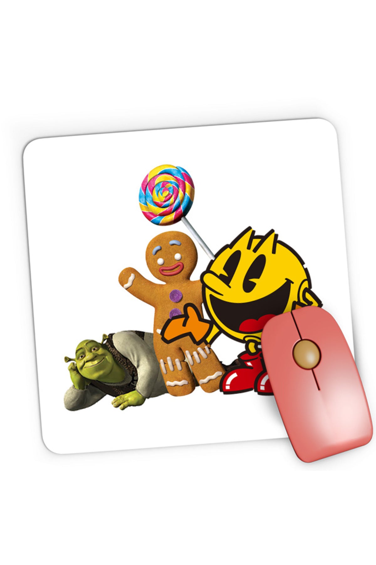 Mousepad Gaming Pac Man Shrek Cookie Happy, 21x19 cm