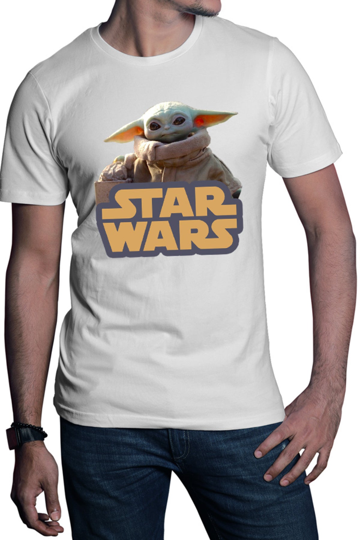 Tricou barbati Star Wars Baby Yoda Cute Small Logo Power