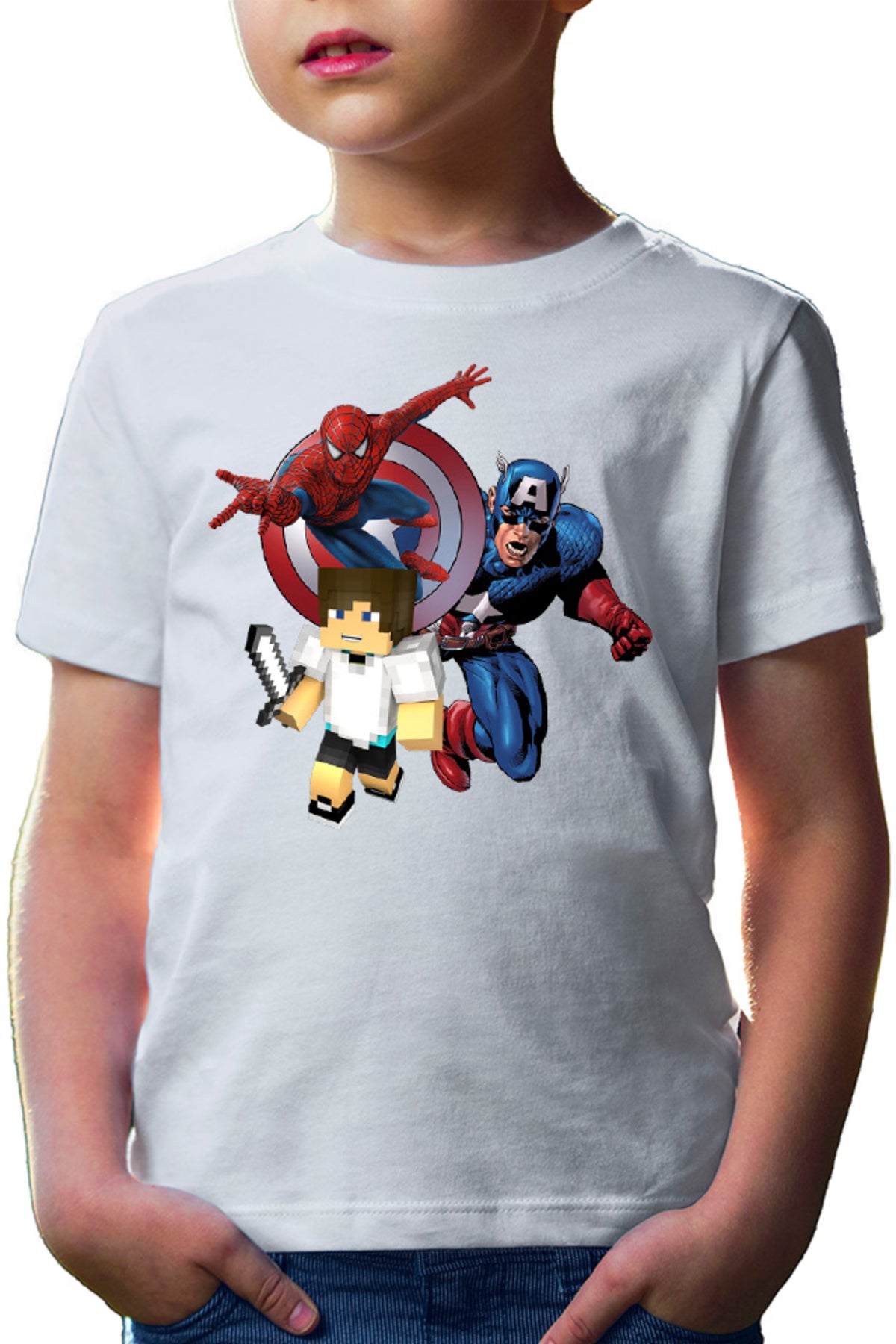 Tricou copii Captain America Spiderman Minecraft Super Hero Save