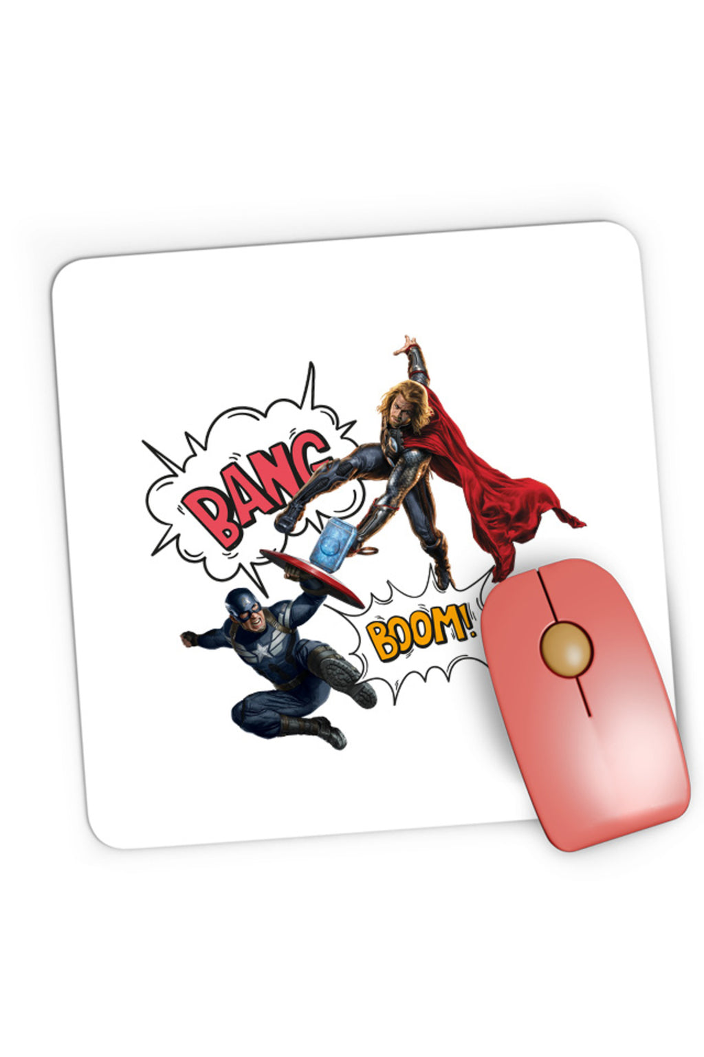 Mousepad Gaming Thor Captain America Fight Shield Hammer Comics Balloons, 21x19 cm