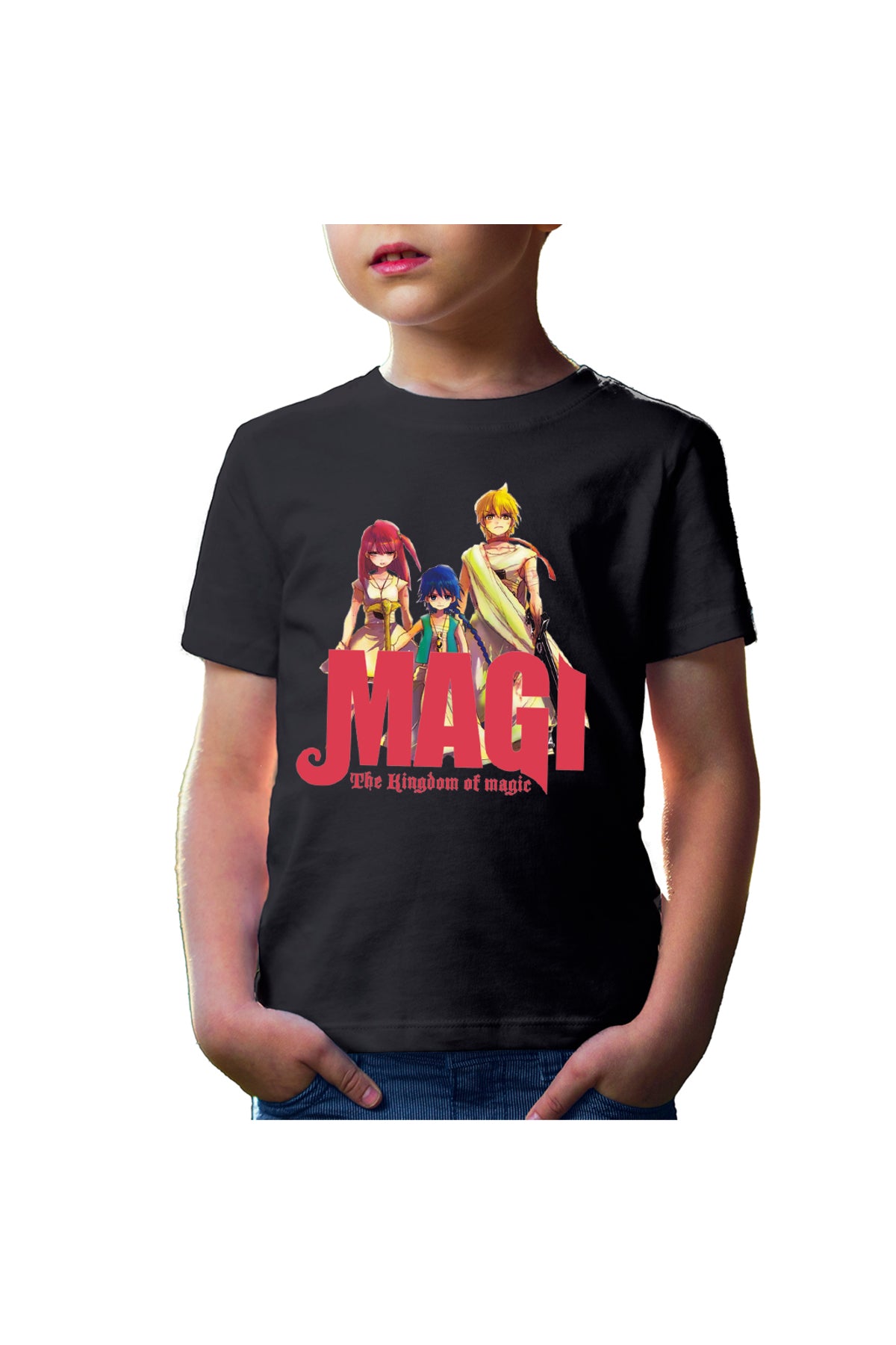 Tricou copii Magi The Labyrinth of Magic Spirit Group Angry Pose Red Logo