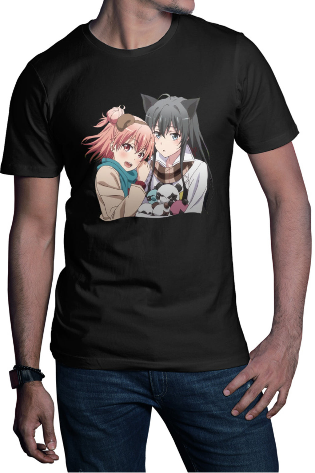 Tricou barbati OreGairu School Panda Bear Girls Anime Ponkan