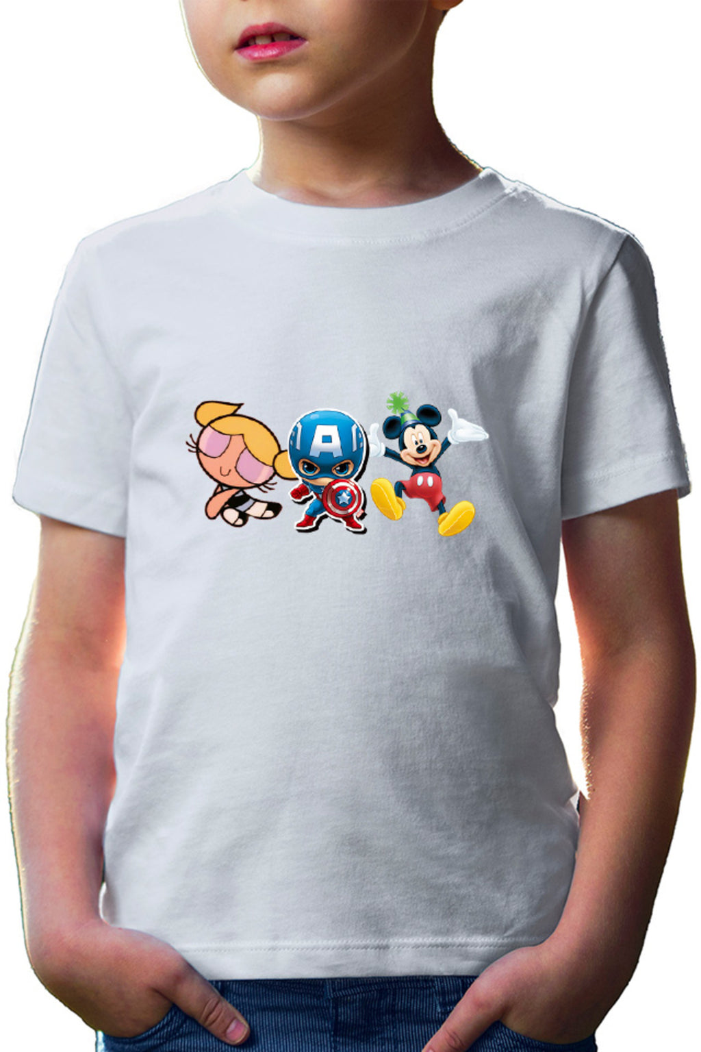 Tricou copii Captain America Chibi Small Cute Mickey Mouse Powerpuff