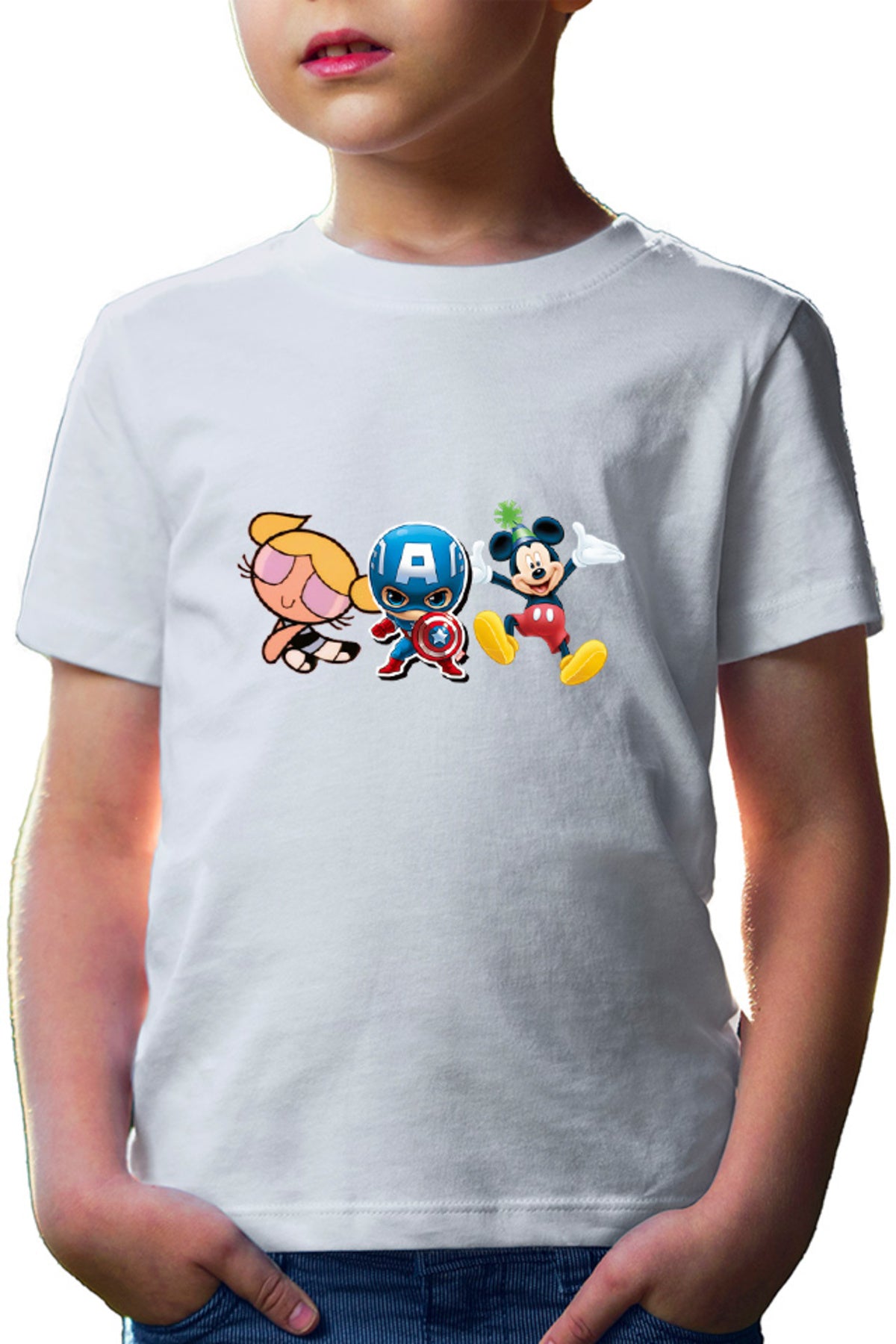 Tricou copii Captain America Chibi Small Cute Mickey Mouse Powerpuff