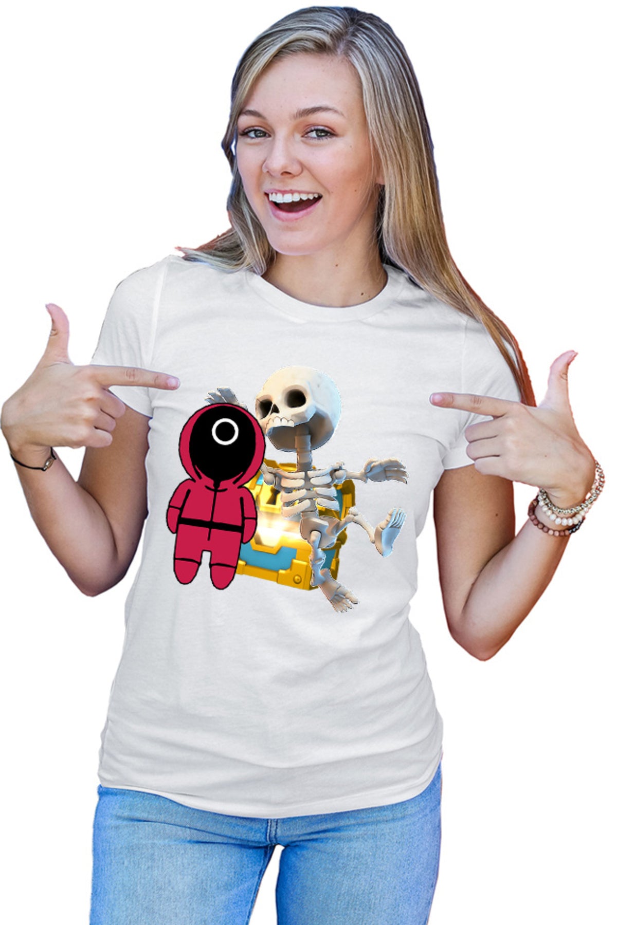 Tricou dama Clash Royale Skeleton Chest Box Loot Squid Game Show
