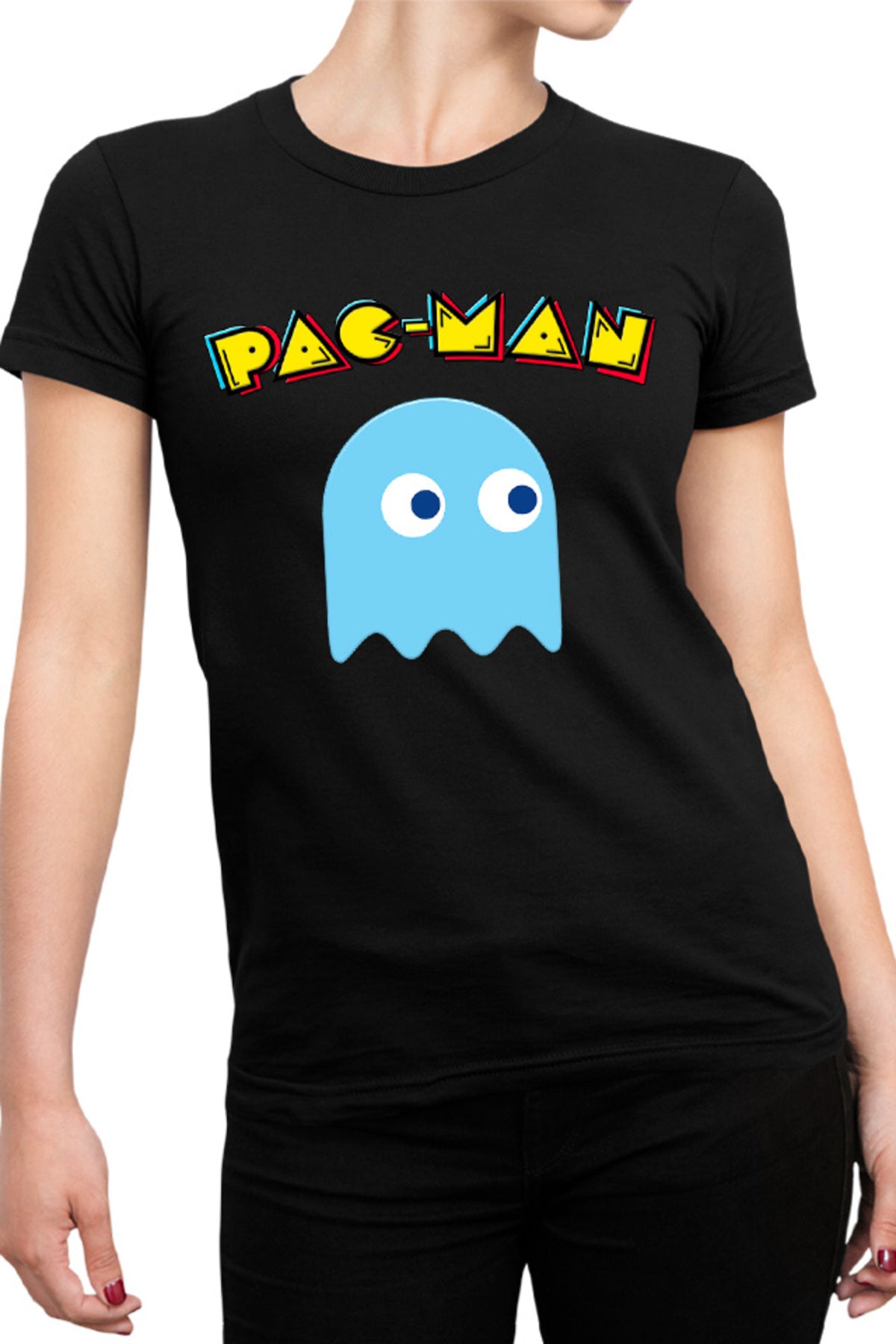 Tricou dama Pac Man Blue Ghost Monster Logo