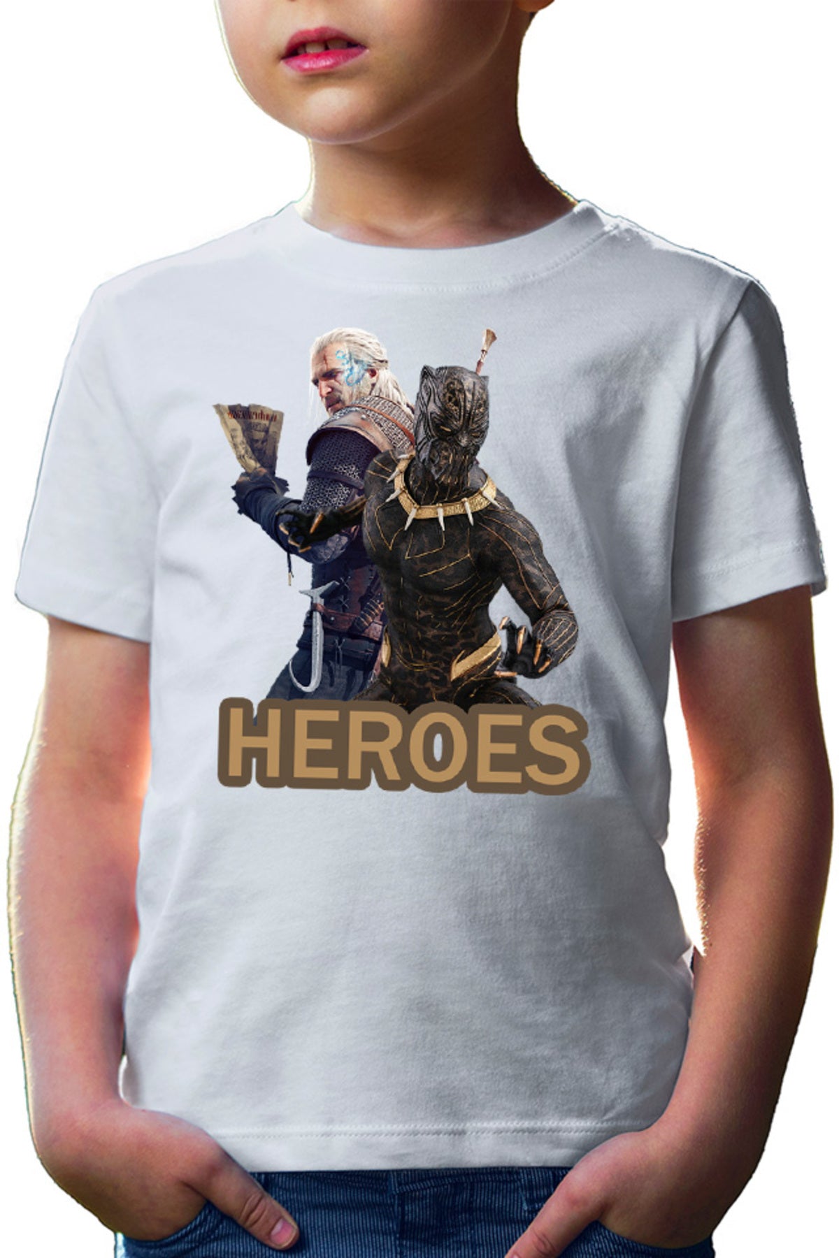 Tricou copii Black Panther Witcher Gerald Vampires Medieval