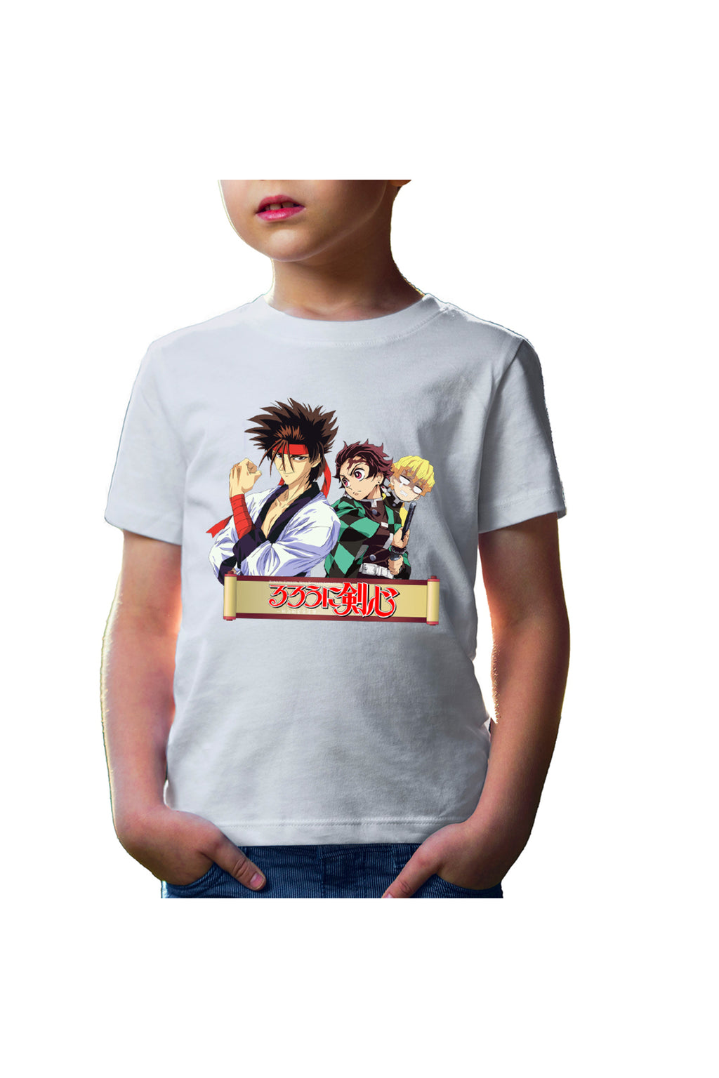 Tricou copii Rurouni Kenshin Sanosuke Tanjiro Zenitsu Scared
