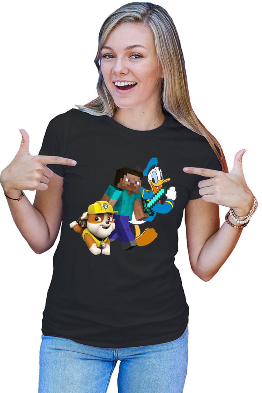 Tricou dama Minecraft Paw Power Donalt Duck Steve Gameplay