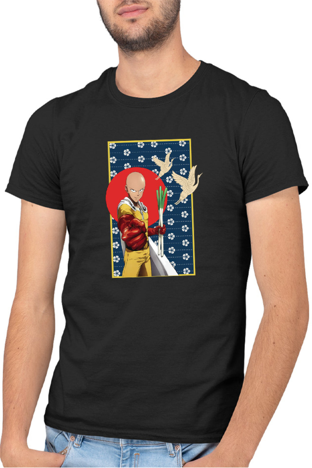 Tricou barbati One-Punch Man Japanese Pattern Flag Bird
