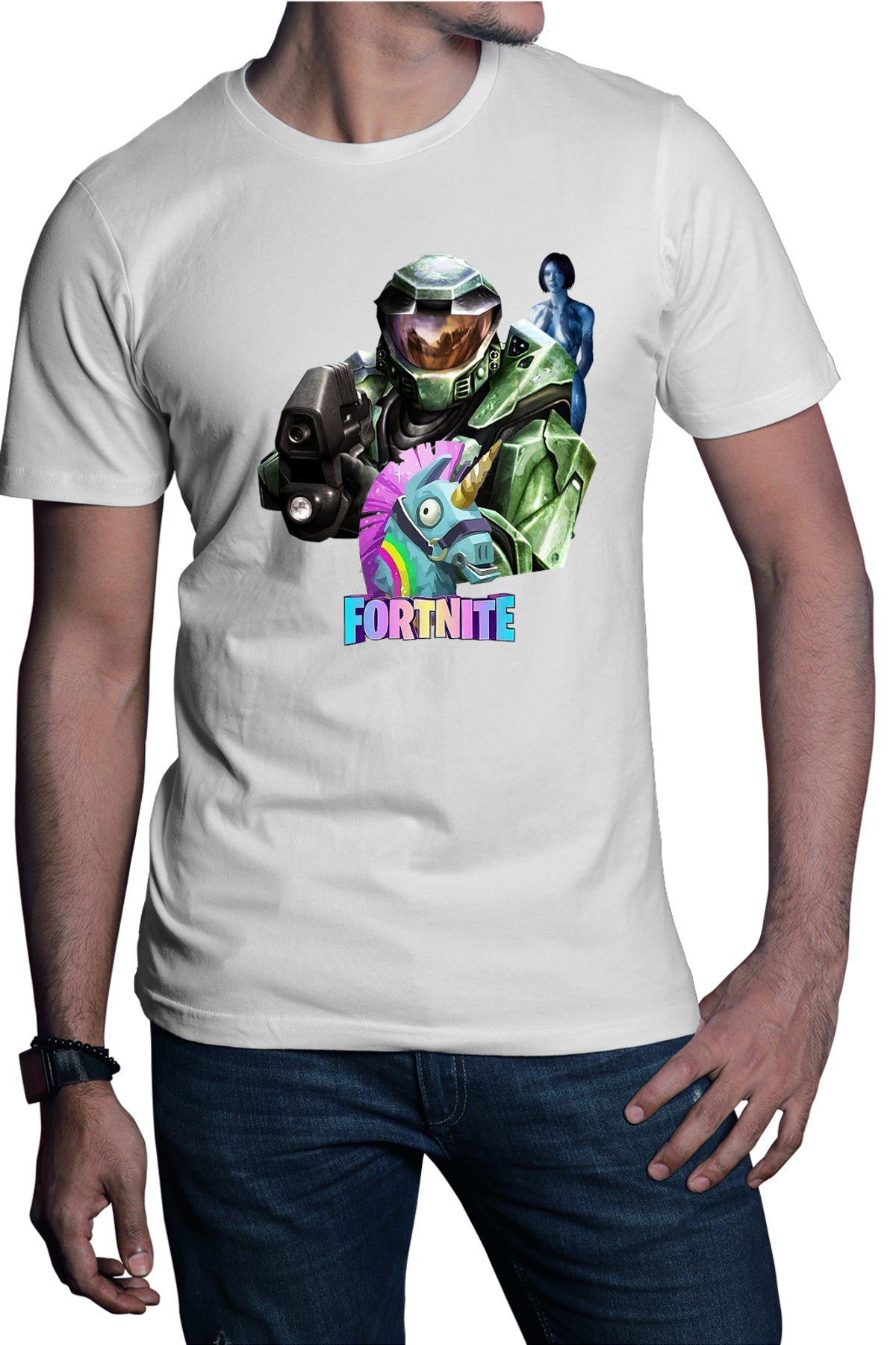 Tricou barbati Halo Chief Cortana Fortnite Lama Battle