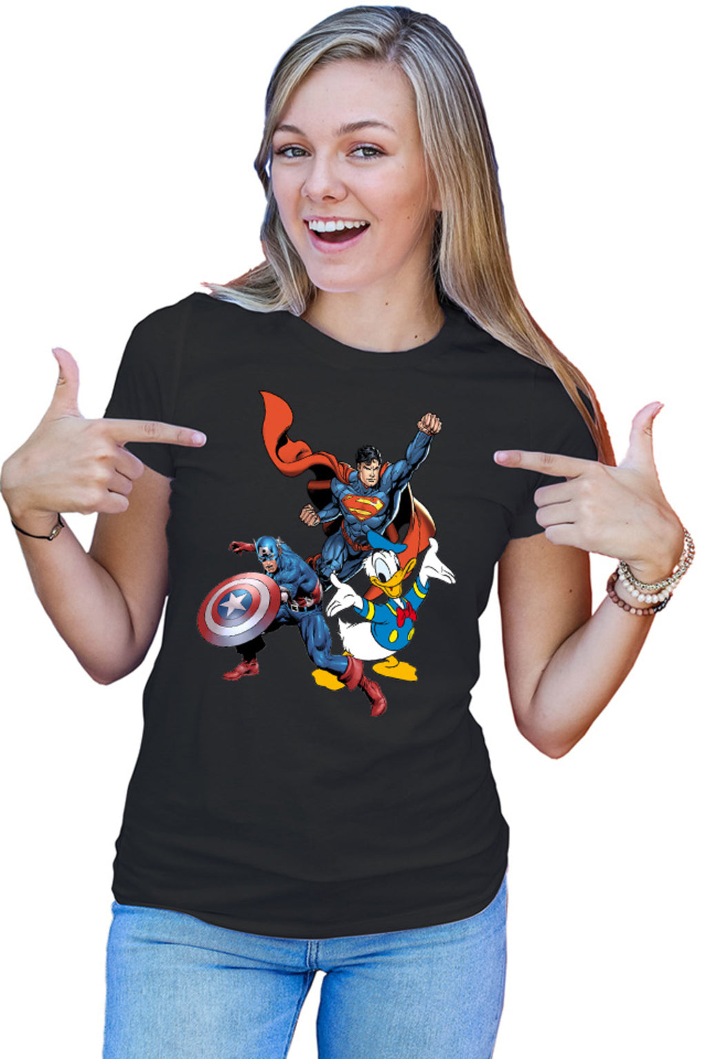 Tricou dama Captain America Superman Donald Duck Hero Strong Cool