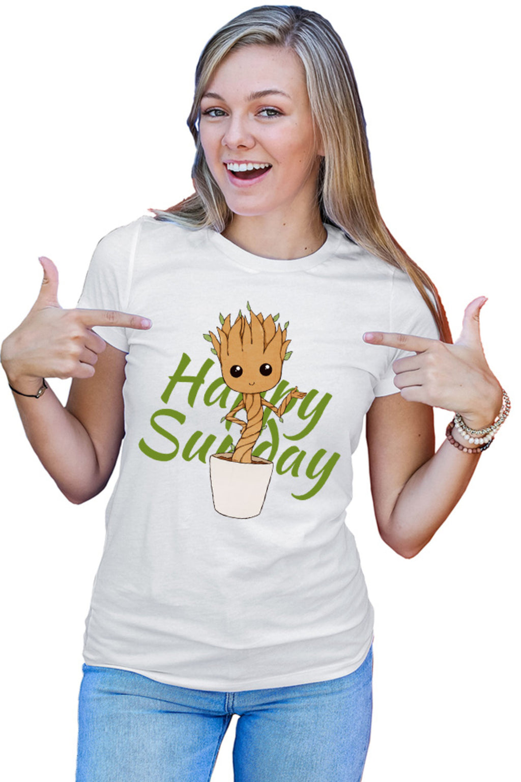 Tricou dama Baby Groot Sunday Happy Marvel DC Happy Smile