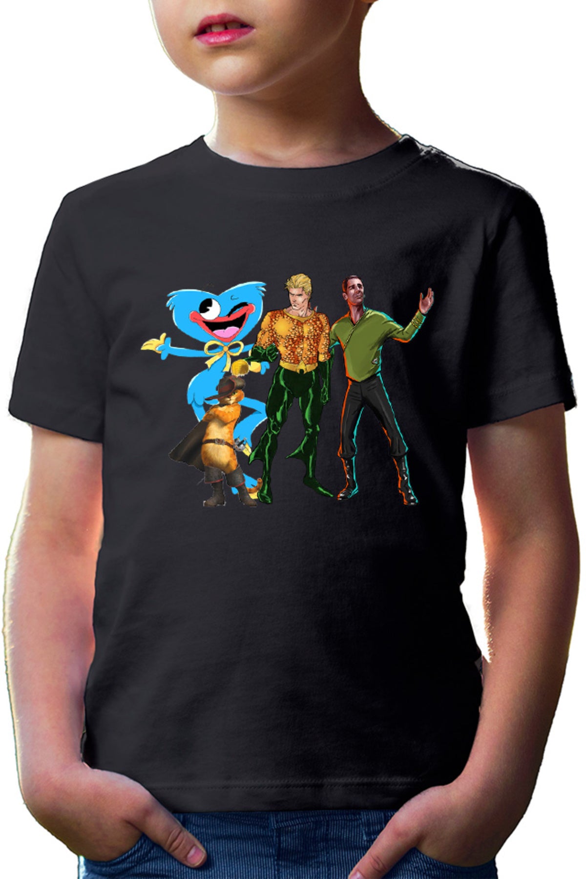 Tricou copii Aquaman Huggy Wuggy Puss in the Boots Shrek Star Trek Crew