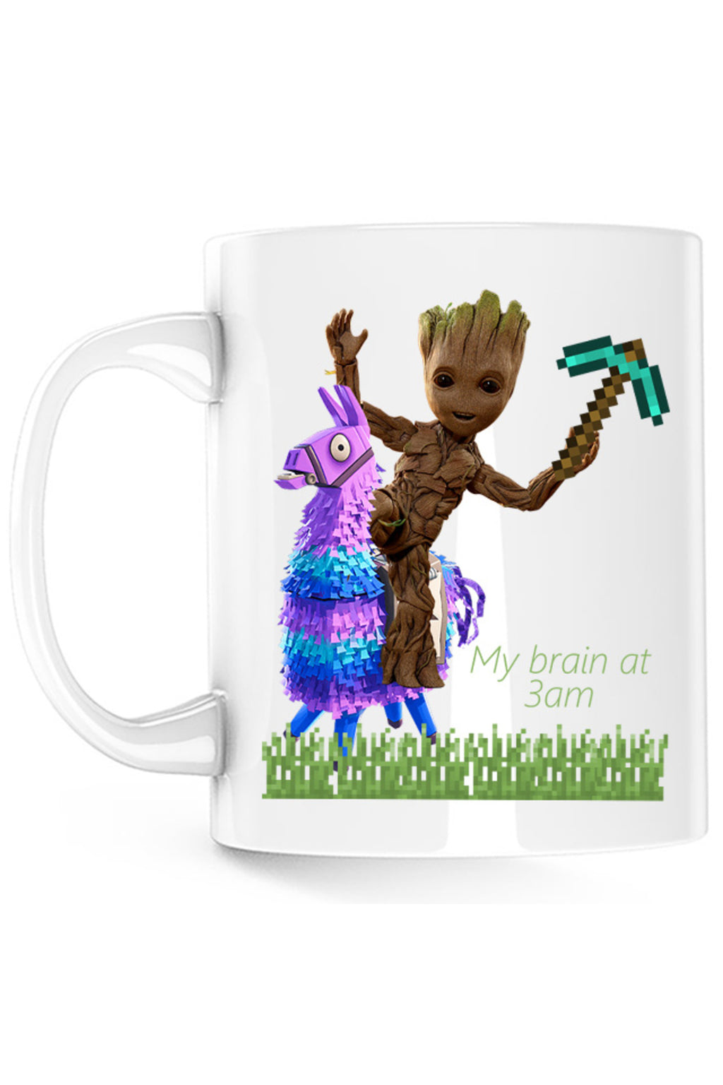 Cana Baby Groot Riding Fortnite Lama Minecraft Pickaxe, alba, 330 ml