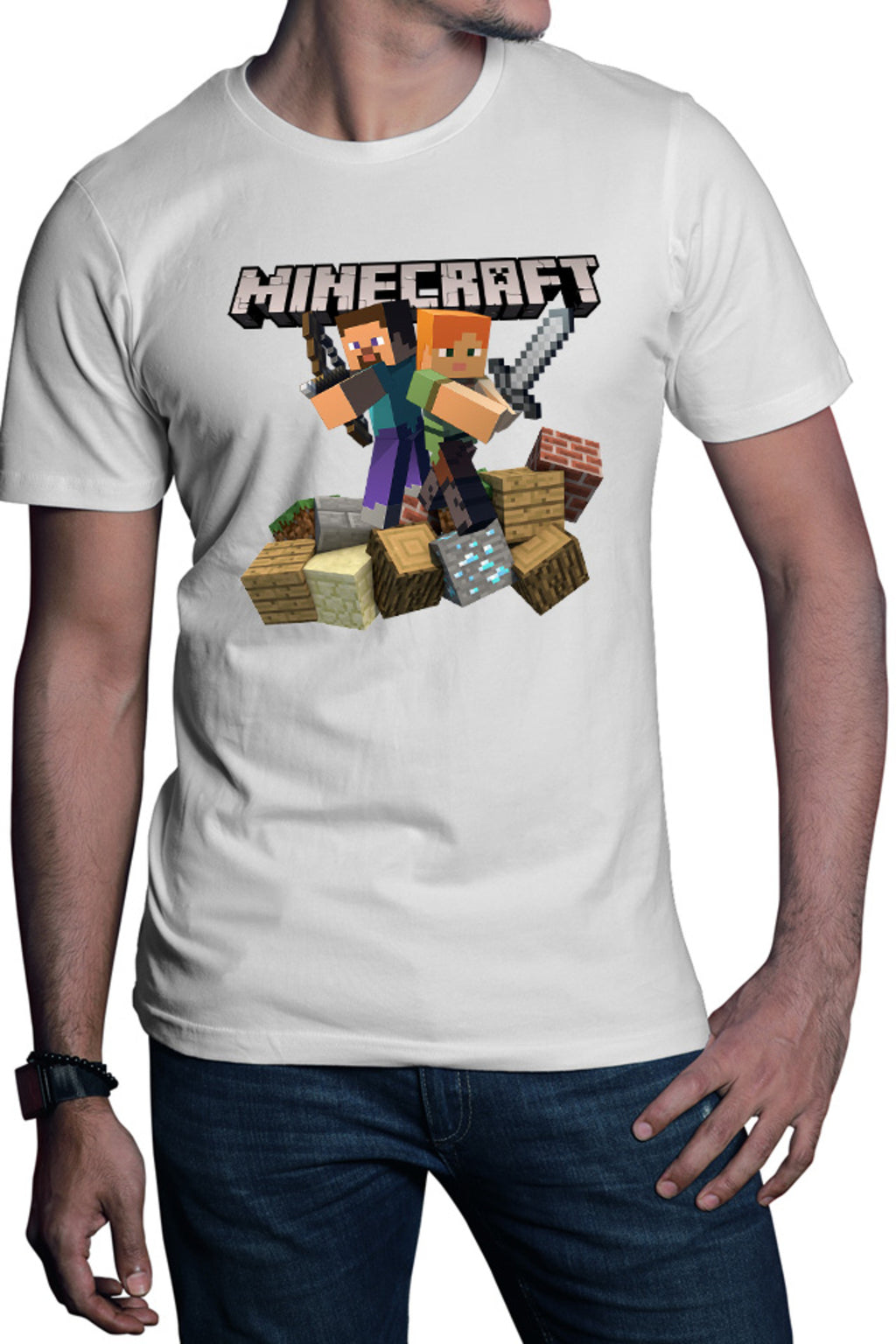 Tricou barbati Minecraft Fight Loot Bow Sword Beginner Material
