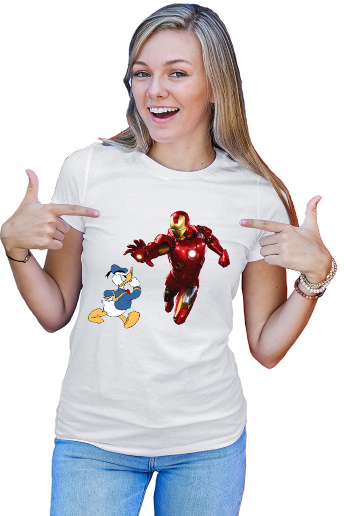 Tricou dama Ironman Donald Duck Tony Stark Save World