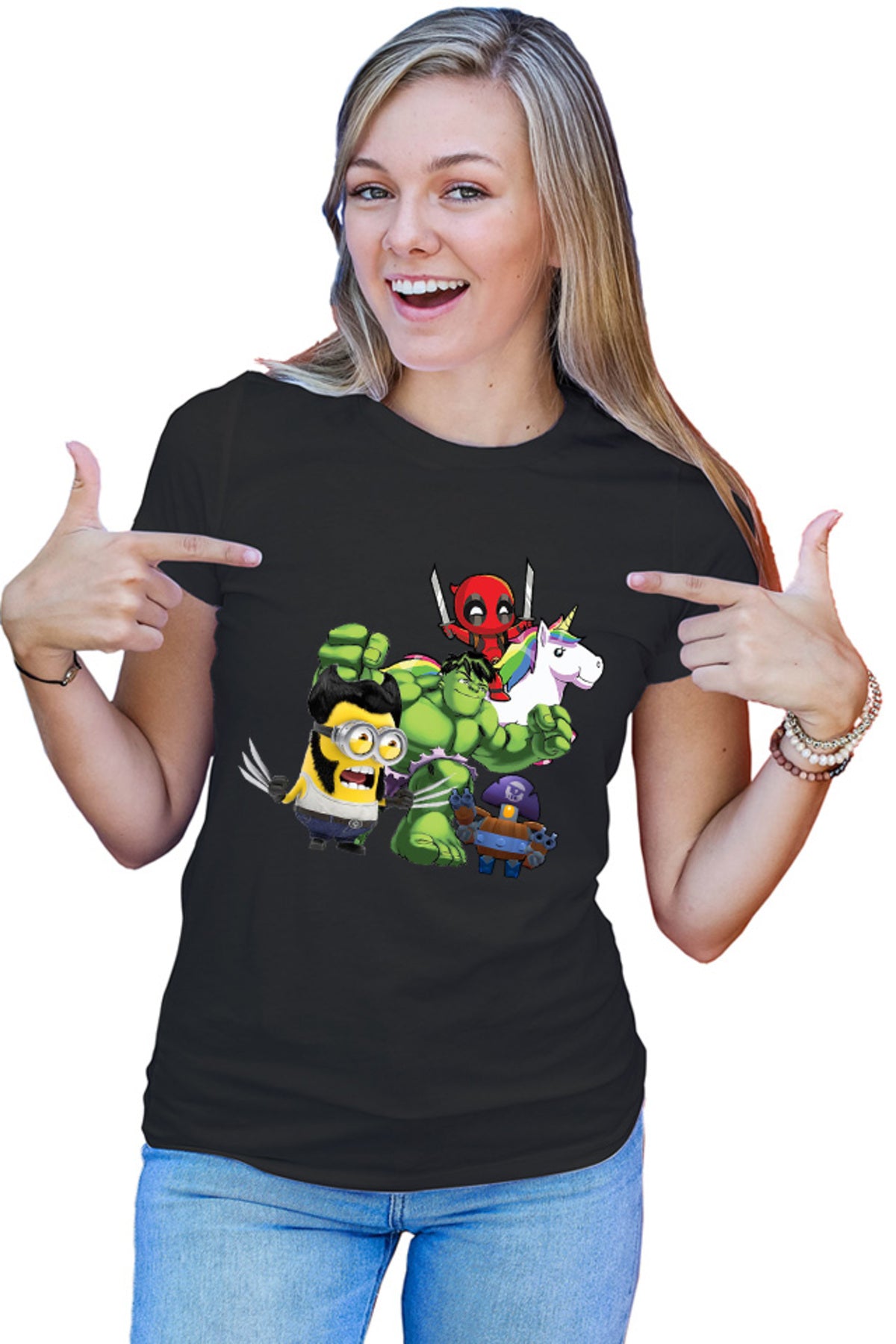 Tricou dama Wolverine Minions Hulk Brawl Stars Deadpool