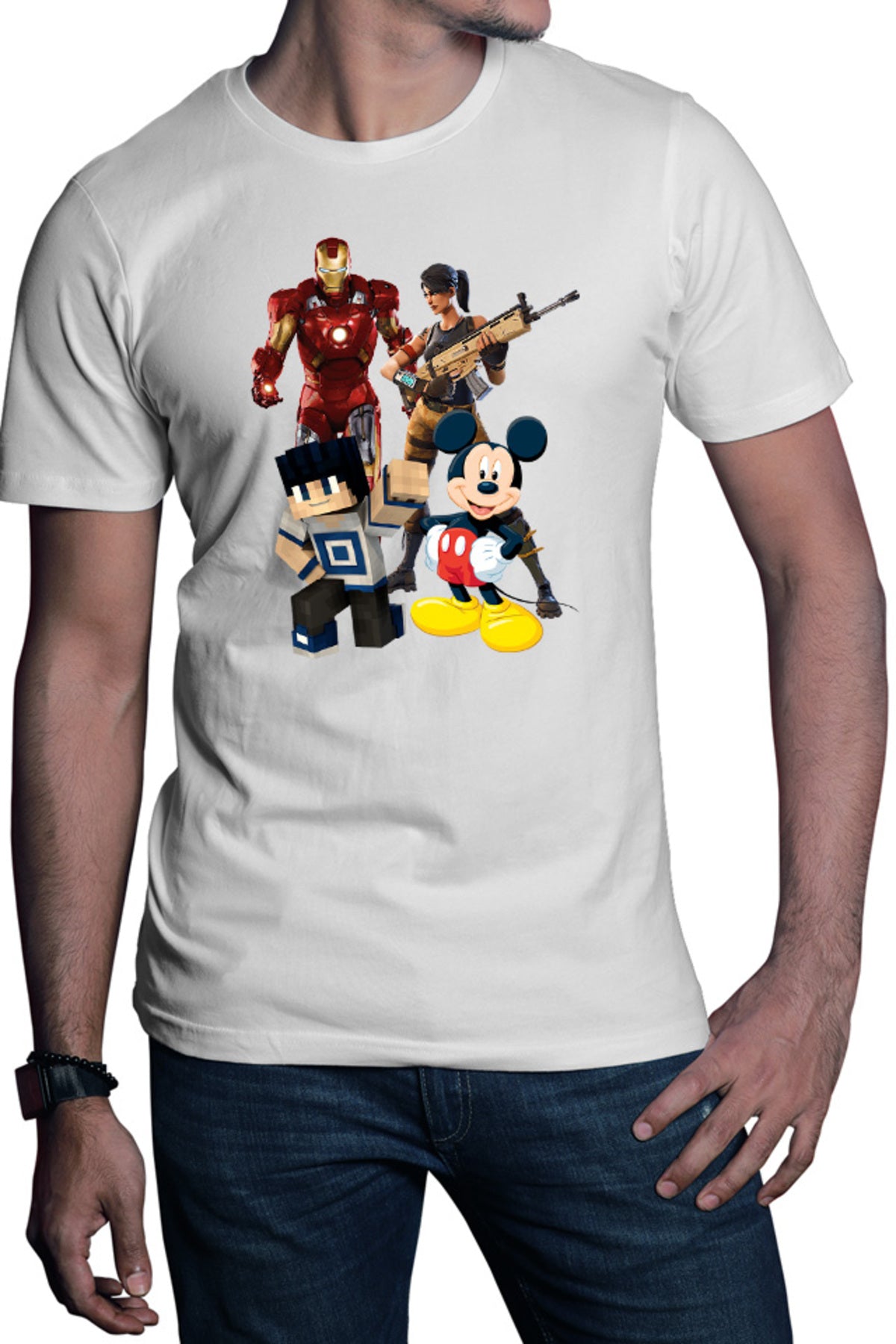 Tricou barbati Ironman Mickey Mouse Minecraft Fortnite Games