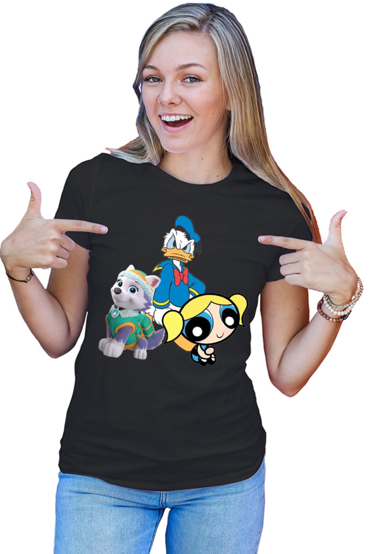 Tricou dama Donald Duck Powerpuff Girls Bubble Paw Power Husky Dog