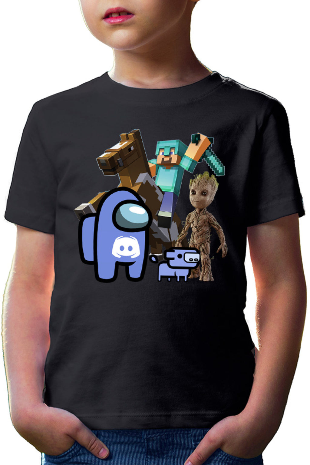 Tricou copii Among Discord Baby Groot Minecraft Diamond Sword