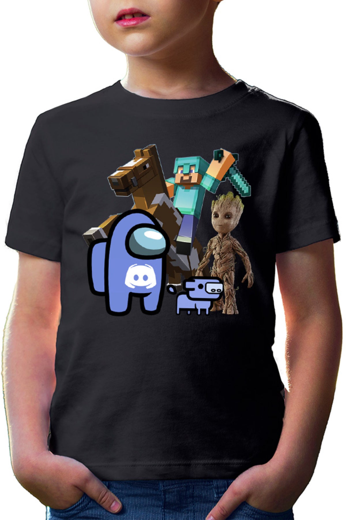 Tricou copii Among Discord Baby Groot Minecraft Diamond Sword