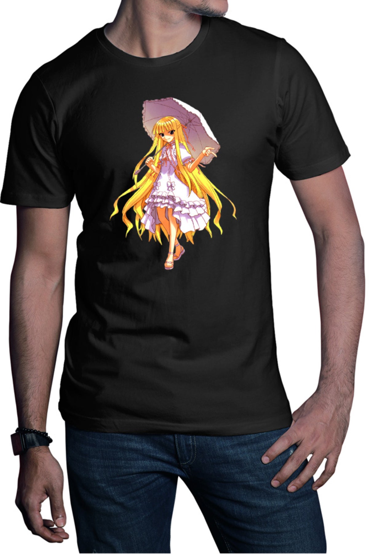 Tricou barbati UQ Holder McDowell Cute Anime Girl Action Blonde