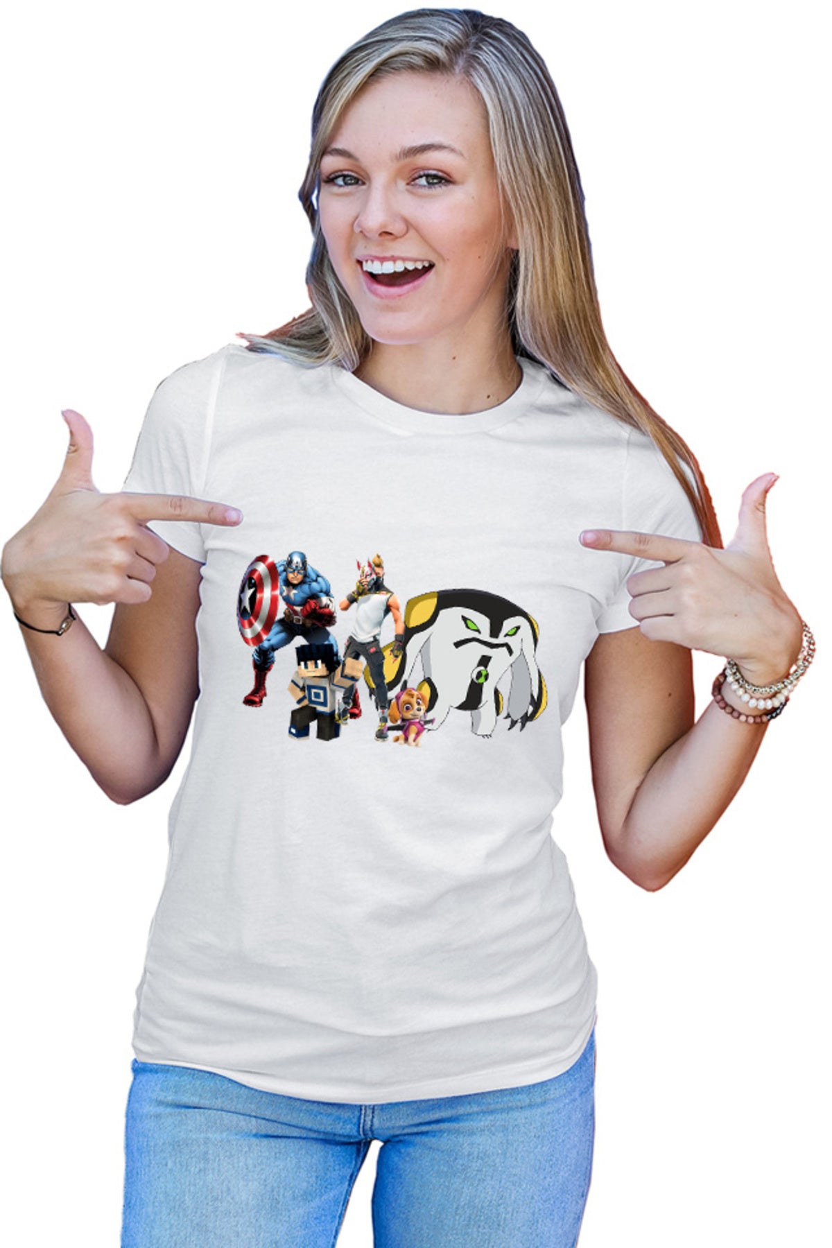 Tricou dama Captain America Fortnite Fox Skin Minecraft Steve Paw Patrol